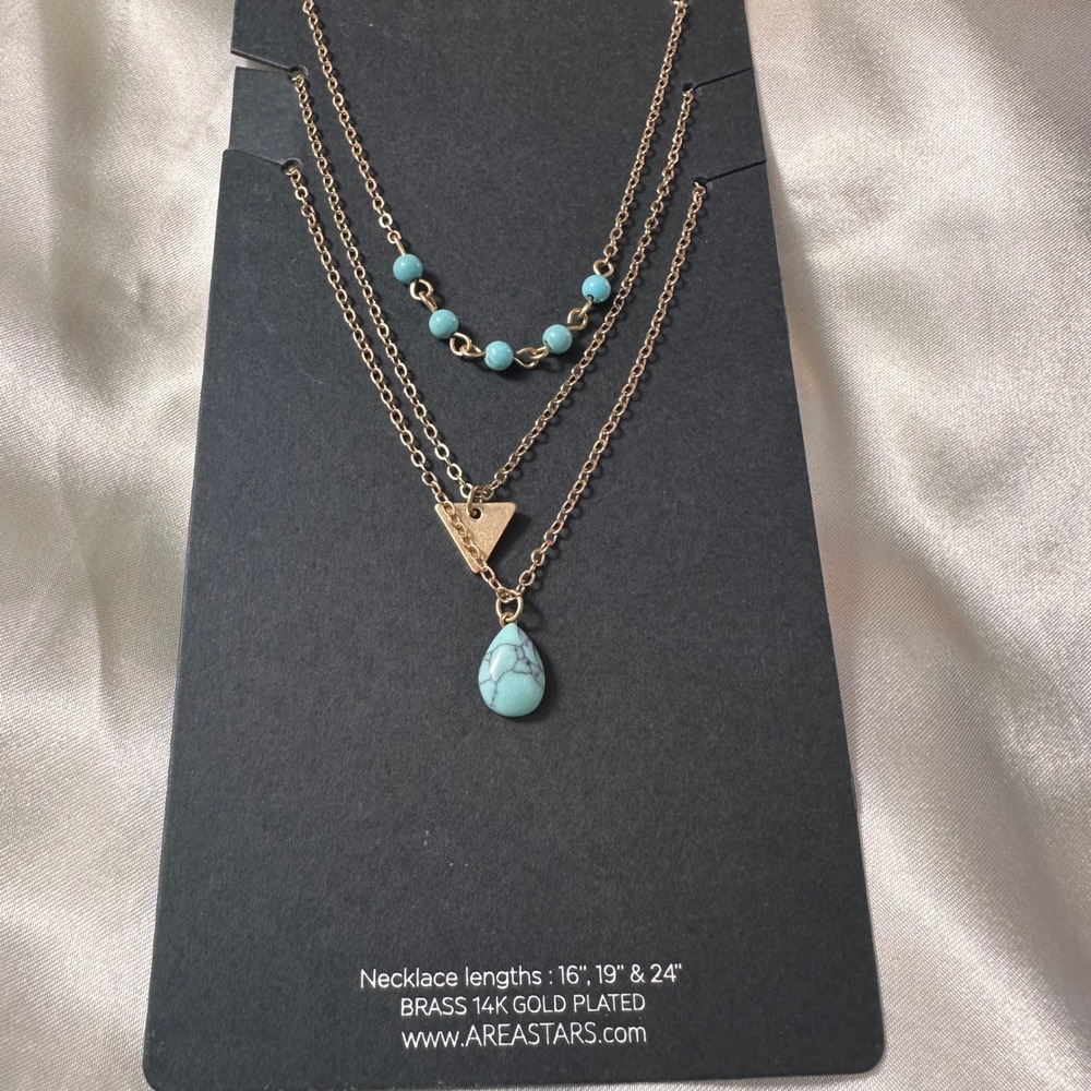 NEW Area Stars Multi Layer Necklaces Turquoise ETC Layering Gold tone,NWT